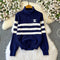 Lapeled Stripe Embroidered Pullover Knitwear