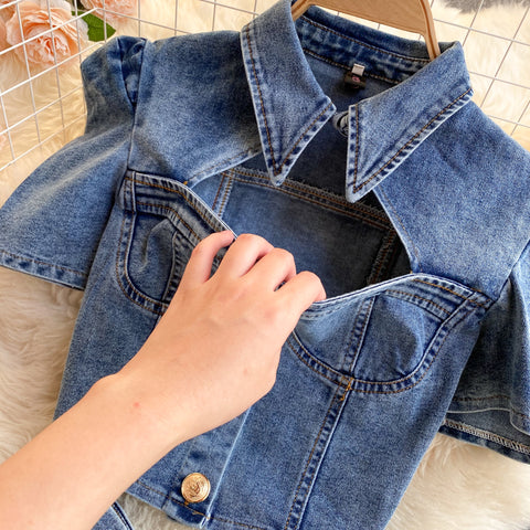Shirt&Lace-up Shorts Denim 2Pcs