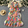 V-neck Colorful Printed Chiffon Dress