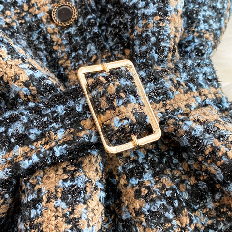 V-neck Tweed Dress&Black Sweater 2Pcs