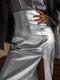 Glossy Split Silver PU Skirt