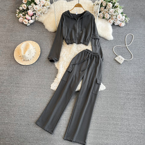 Drawstring Hoodie&Trousers Casual 2Pcs