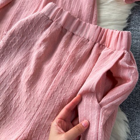 Loose Shirt&Wide-leg Shorts 2Pcs