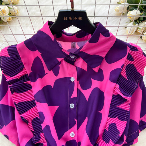 Niche Ruffled Printed Shirt Dress