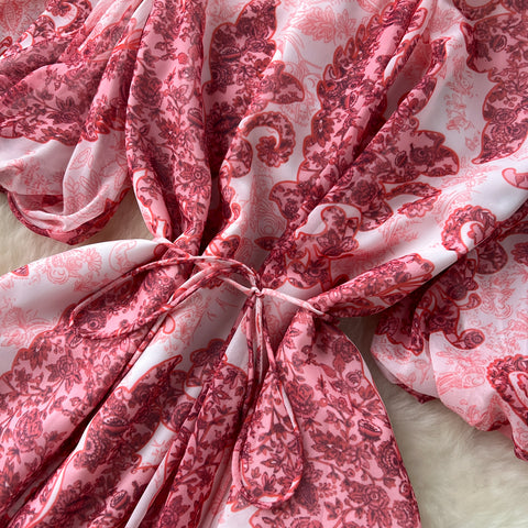 French Style Puffy Sleeve Ruffled Dress