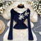 3D Flower Slim Knitwear with Choker