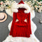 Furry Hooded Red Knitted Dress