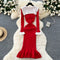 Doll Collar Ruffled Fishtail Knitted Dress