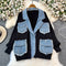 Faux Two-pieces Denim Patchwork Cardigan