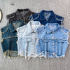 Irregular Design Distressed Denim Vest