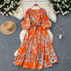 Vintage Floral Printed Draped Dress