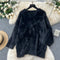 Solid Color Fluffy Loose-fit Knitwear