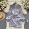 High-end Pleated Satin Shirt Dress