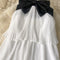 Black Bow White Ruffled Halter Dress