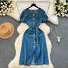 Lace-up Square Collar Denim Dress