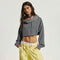 Draped Collar Short Hooded Sweatshirt