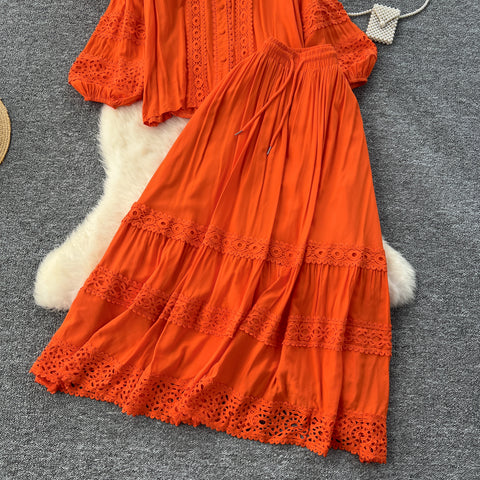 Shirt&Skirt Lace Patchwork 2Pcs