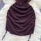 Draped Neckline Wine Red Halter Dress