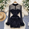 Mesh Patchwork Black Sequined Dress