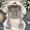 High-end Fur Patchwork Slim Knitwear