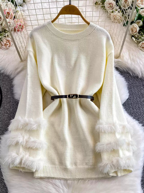 Furry Cuff Sweater with Waistband