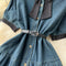 Bow-tie Pleated Denim Shirt Dress