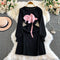 3D Pink Petal Black Dress