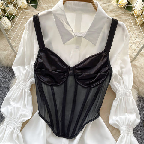 Satin Fishtail Camisole & White Shirt 2Pcs