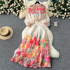 Single-breasted Top&Half-body Skirt Floral 2Pcs