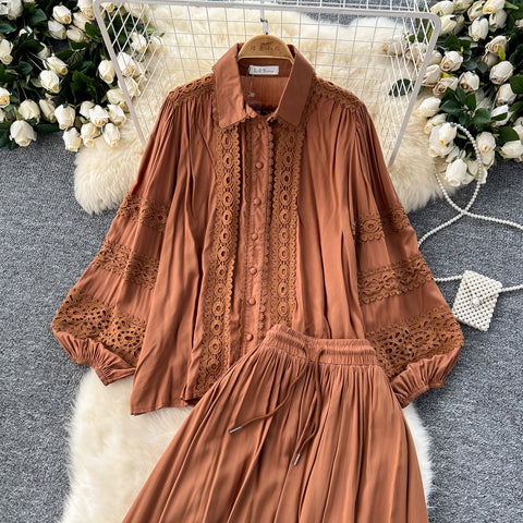 Shirt&Skirt Lace Patchwork 2Pcs