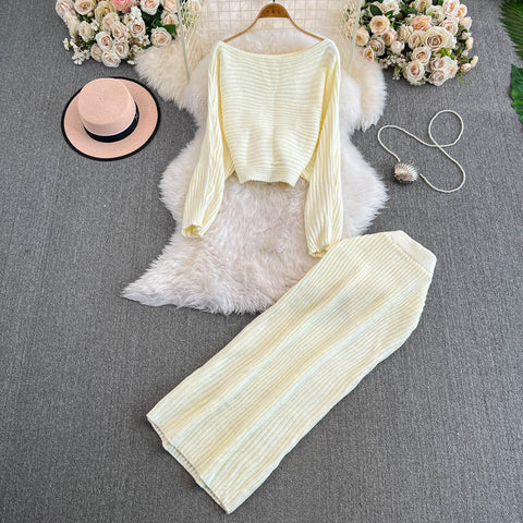 Striped Sweater&Slim Skirt 2Pcs