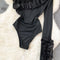 Slant Ruffled Neckline Black Jumpsuit