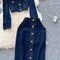 Metal Button Denim Jacket&Skirt 2Pcs