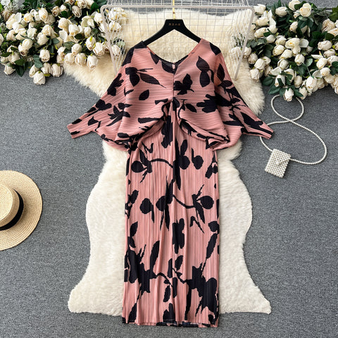 High-end Pleated Floral Printed Dress