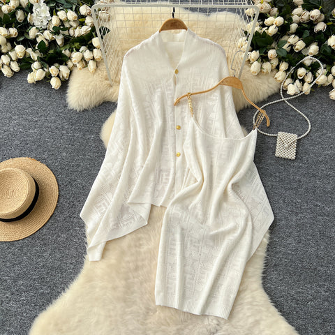 Oversized Shawl&Slip Dress Printed 2Pcs