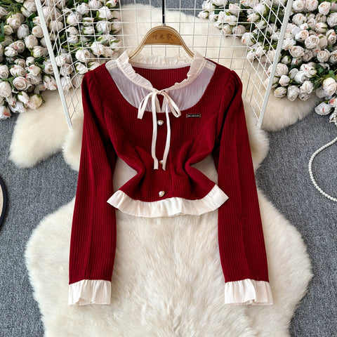 Knitwear&Skirt Lace Patchwork Knitted 2Pcs