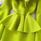 V-neck Grass Green Ruffled Dress