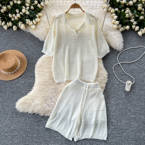 Oversized Knitwear&Shorts Casual 2Pcs