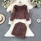 Lace Trim Cardigan&Skirt Plaid 2Pcs