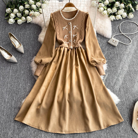 Faux Two-pieces Knitted Patchwork Dress