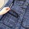 Premium Round Collar Tweed Blue Blazer