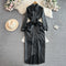 Vintage Lapeled PU Lace-up Dress