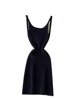 Simple Design Backless Knitted Slip Dress