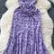 Elegant Ruffled Purple Floral Slip Dress