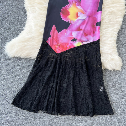 Off-shoulder Floral Black Lace Dress