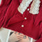 Lace Bow-tie Christmas Red Cardigan