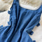 Rhinestone Neckline Denim Slip Dress