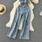 Polo Collar Sleeveless Denim Jumpsuits