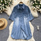 Polo Collar Distressed Denim Shirt Dress