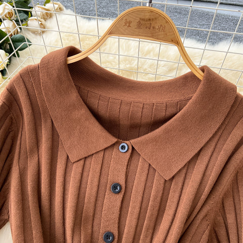 Waist-slimming Knitwear&Skirt Striped 2Pcs